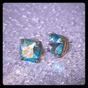 Iridescent AB blue teal earrings